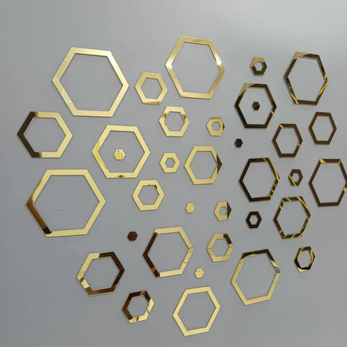 Hexagon Rings Golden - Acrylic Mirror Wall Decor