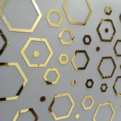 Hexagon Rings Golden - Acrylic Mirror Wall Decor