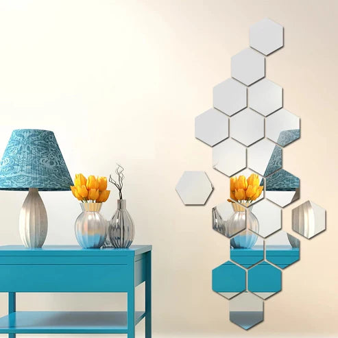 Hexagon Silver Acrylic Mirror Wall Decor