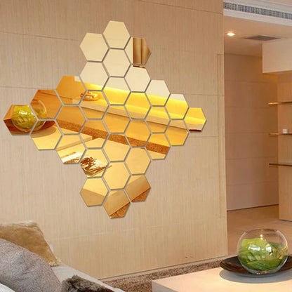 Hexagon Golden Acrylic Mirror Wall Decor