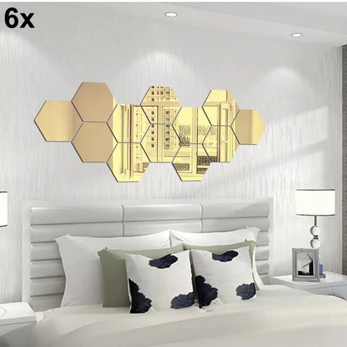 Hexagon Golden Acrylic Mirror Wall Decor