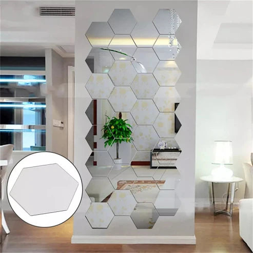 Hexagon Silver Acrylic Mirror Wall Decor