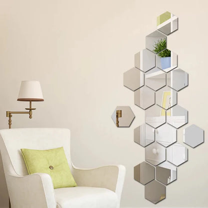 Hexagon Silver Acrylic Mirror Wall Decor