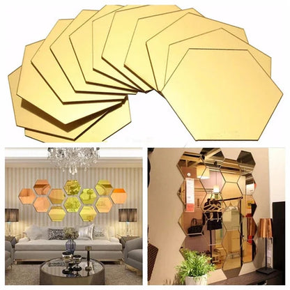 Hexagon Golden Acrylic Mirror Wall Decor