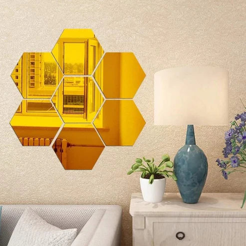 Hexagon Golden Acrylic Mirror Wall Decor